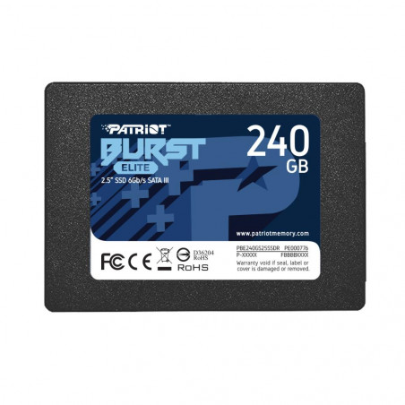 SSD|PATRIOT|Burst Elite|240GB|SATA 3.0|3D NAND|Write speed 320 MBytes/sec|Read speed 450 MBytes/sec|2,5"|TBW 100 TB|PBE240GS25SS
