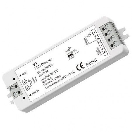 V1 nuolatinės įtampos valdiklis 5-36V, 1x 8A, Push-Dimm