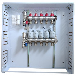Grindinio šildymo kolektorius 5 kontūrų su terminėmis pavaromis NC AC230V ir debitomačiais