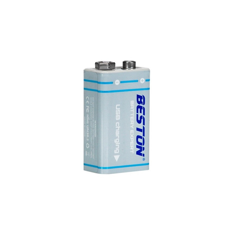 Baterija 9V (krona), įkraunama su USB-C lizdu, 1000mAh, Li-Ion