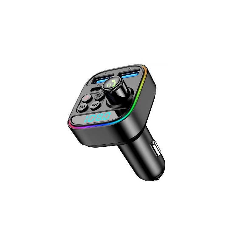 FM moduliatorius automobiliui T18 (RGB LED, PD3.0 30W, laisvų rankų įranga)
