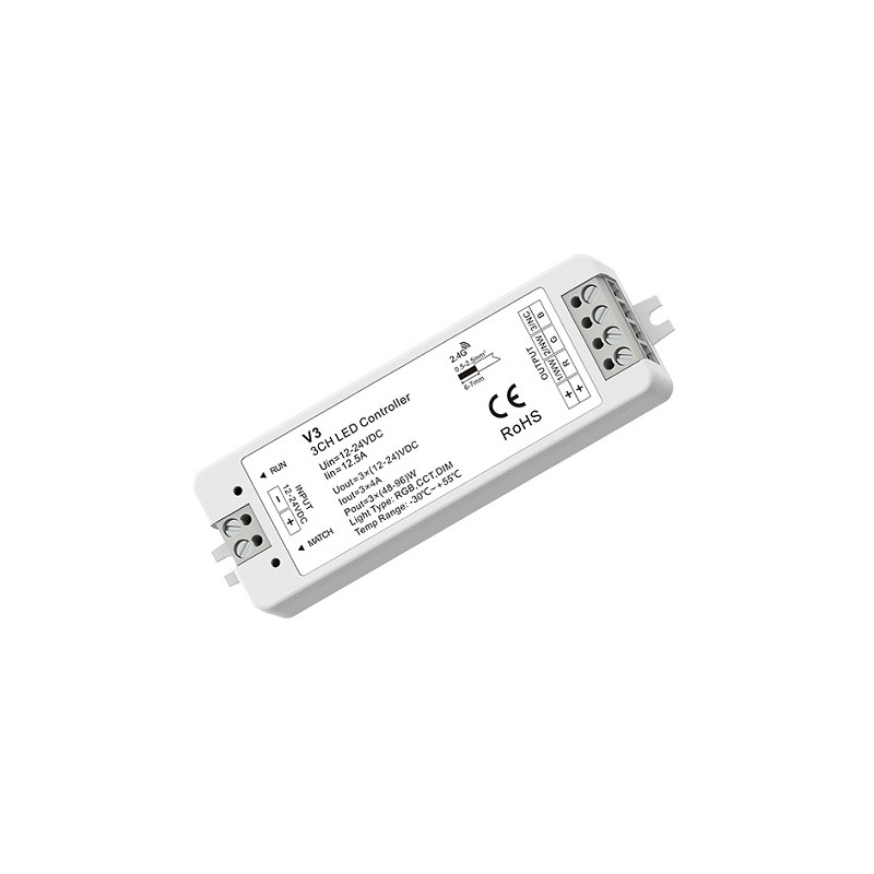 V3 nuolatinės įtampos RGB valdiklis, 12-24V, 3x 4A
