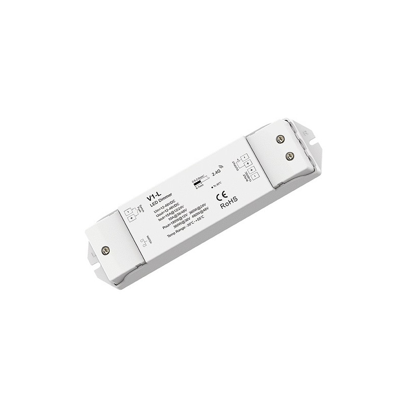 V1-L nuolatinės įtampos valdiklis 12-48V, 1x15A, Push-Dimm