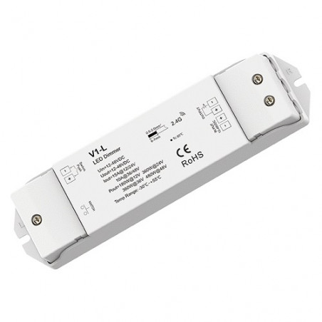 V1-L nuolatinės įtampos valdiklis 12-48V, 1x15A, Push-Dimm