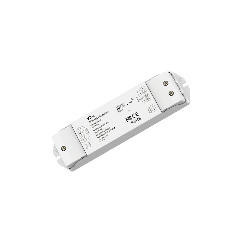 V3-L nuolatinės įtampos RGB valdiklis, 12-48V, 3x 6A, Push Dimm