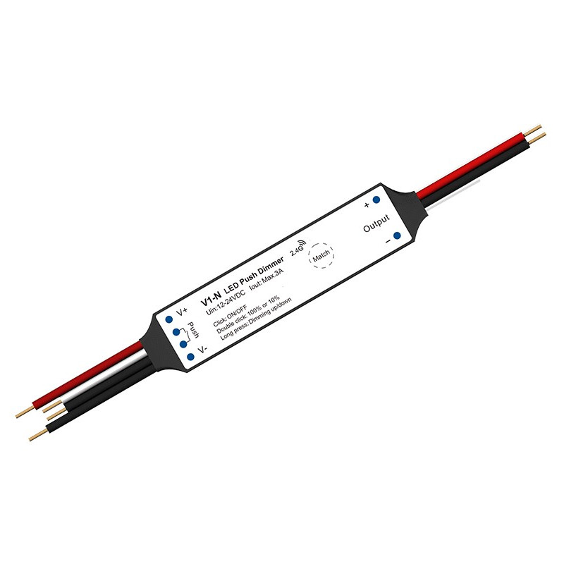 V1-N nuolatinės įtampos valdiklis 12-24V, 1x 3A, Push-Dimm