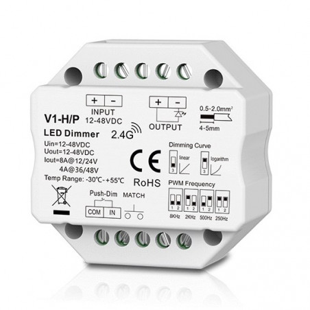 V1-H/P nuolatinės įtampos valdiklis, 12-48V, 1x 8A, Push-Dimm