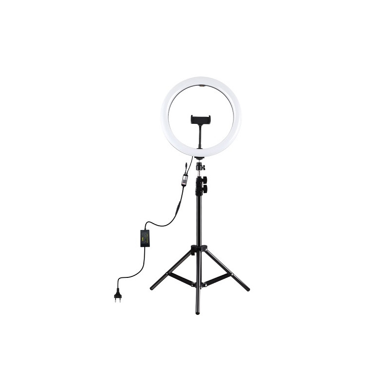 LED žiedinė lempa 30cm, su trikoju stovu iki 1.1m ir telefono laikikliu