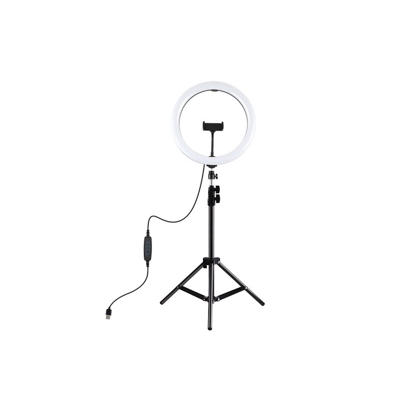 LED žiedinė lempa 30cm, su trikoju stovu iki 1.1m ir telefono laikikliu, USB