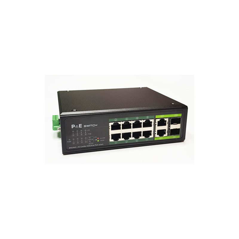 PoE šakotuvas 8x100Mbps PoE + 2x Gigabit UPLINK, SFP, 120W Industrial
