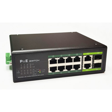 PoE šakotuvas 8x100Mbps PoE + 2x Gigabit UPLINK, SFP, 120W Industrial