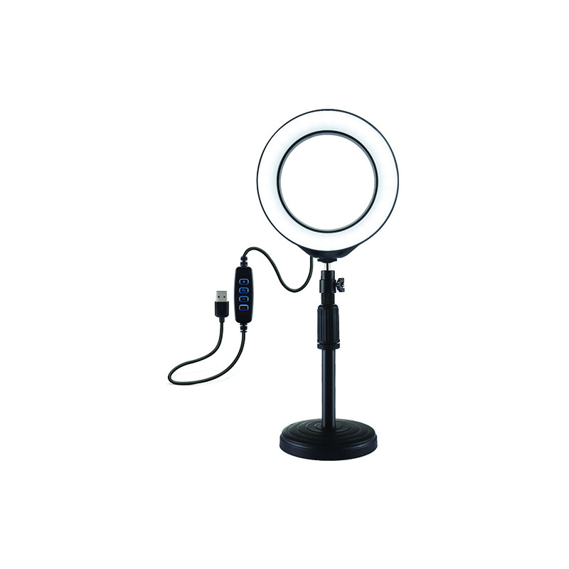 LED žiedinė lempa 16cm, su stovu 18-28cm, USB