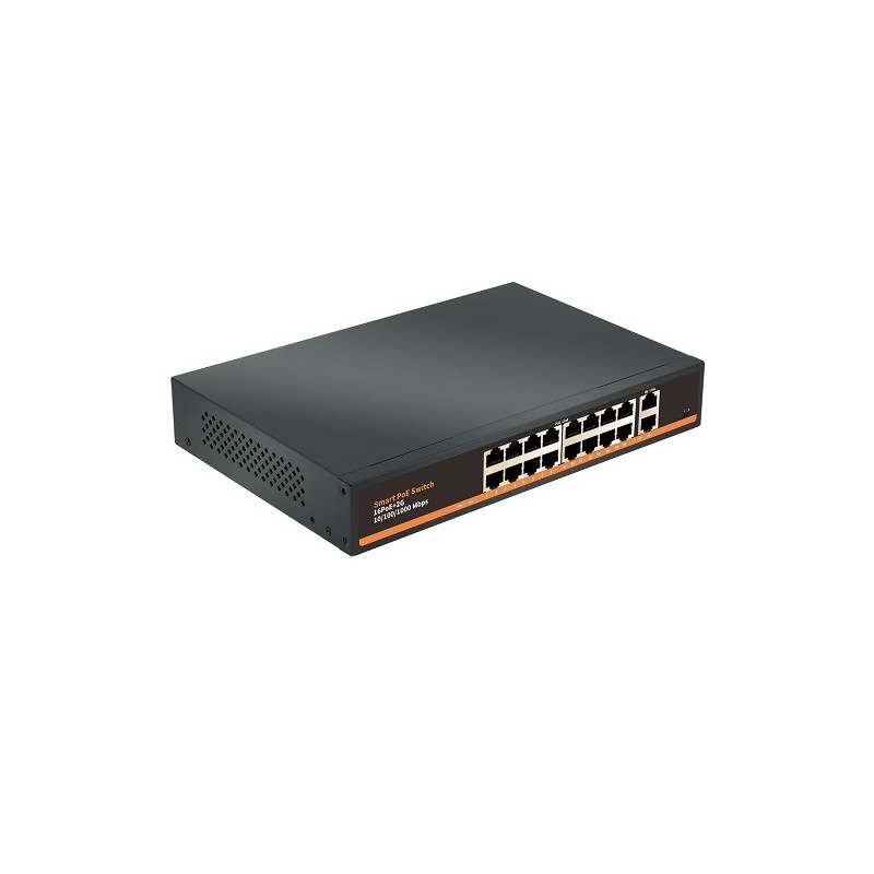 PoE šakotuvas 16x Gigabit PoE + 2x Gigabit UPLINK, 250W