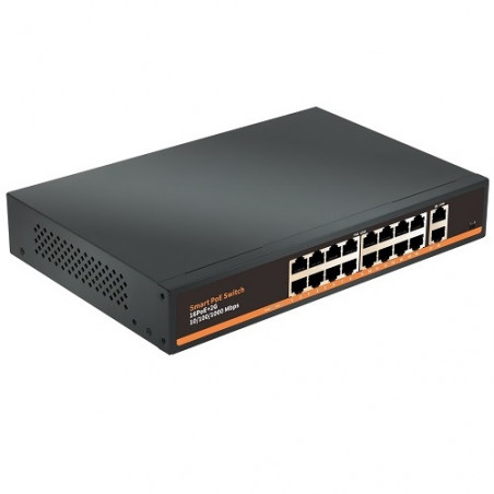 PoE šakotuvas 16x Gigabit PoE + 2x Gigabit UPLINK, 250W