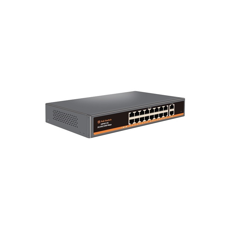 PoE šakotuvas 16x 100Mbps PoE + 2x Gigabit UPLINK, 250W