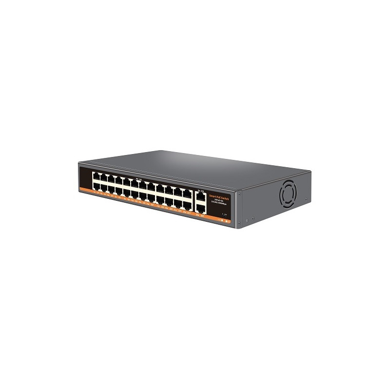PoE šakotuvas 24x100Mbps PoE+ 2x Gigabit UPLINK, 400W