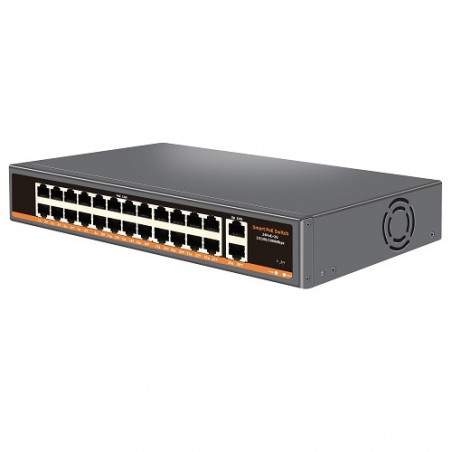 PoE šakotuvas 24x100Mbps PoE+ 2x Gigabit UPLINK, 400W